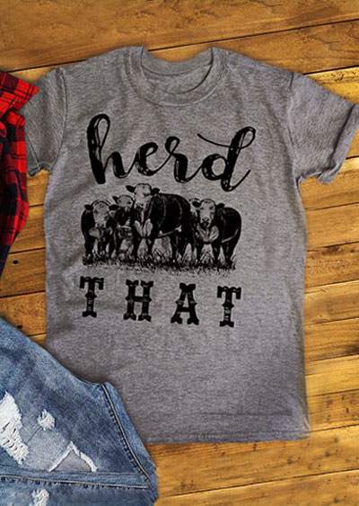 Embrace the Herd: Women's Short Sleeve 'Herd That Cow' T-Shirt - Casual O-Neck Gray Tee for Summer Style - Premium t-shirt from eprolo - Just $21.95! Shop now at Lees Krazy Teez