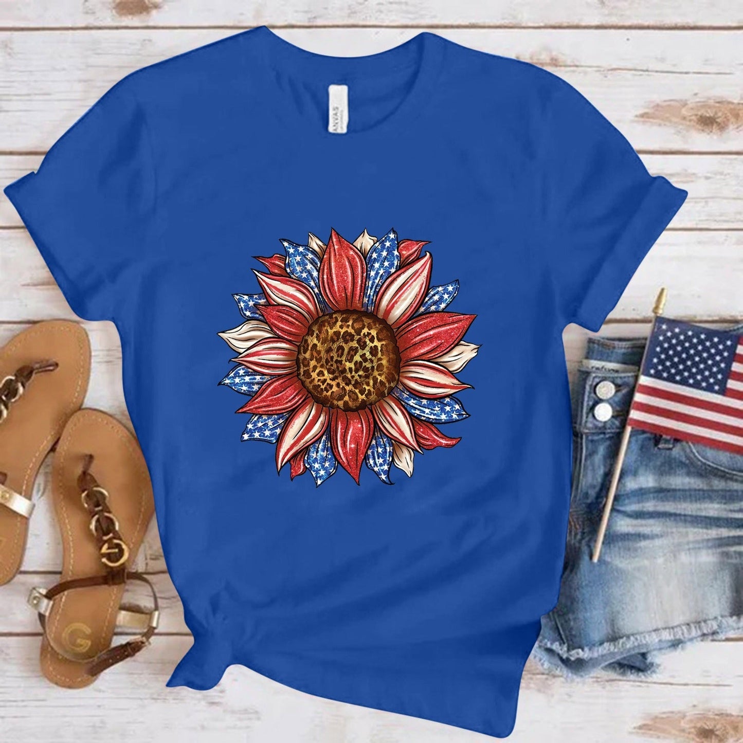 Independence Day Sunflower Print Womens tee USA 4th of july t-shirt - Premium t-shirt from eprolo - Just $19.95! Shop now at Lees Krazy Teez