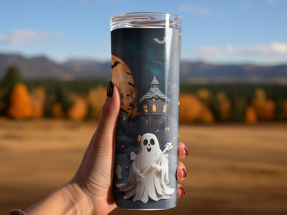 Halloween Party With 3d Ghost rocking 20oz skinny tumbler - Premium tumbler from MyDesigns - Just $26.95! Shop now at Lees Krazy Teez