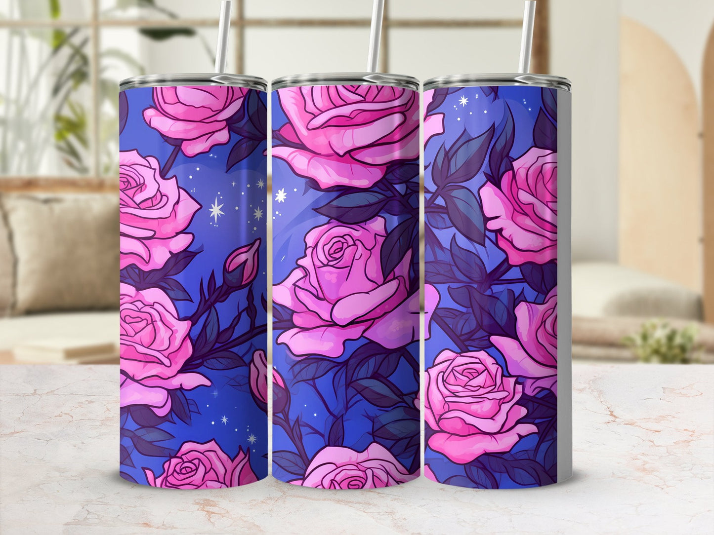 Blue and pink rose magical world 20oz skinny tumbler - Premium tumbler from MyDesigns - Just $29.95! Shop now at Lees Krazy Teez