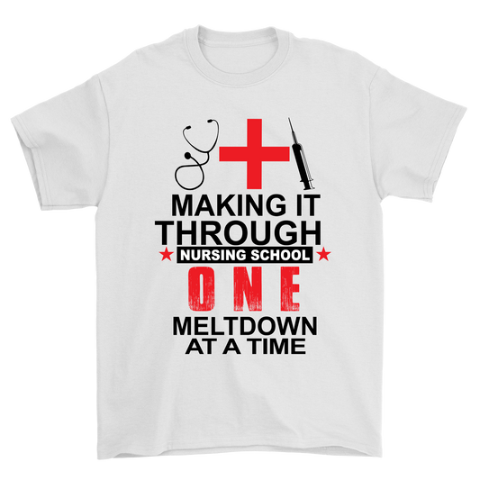 Making it though nursing school one meltdown at a time t-shirt - Premium t-shirt from MyDesigns - Just $19.95! Shop now at Lees Krazy Teez