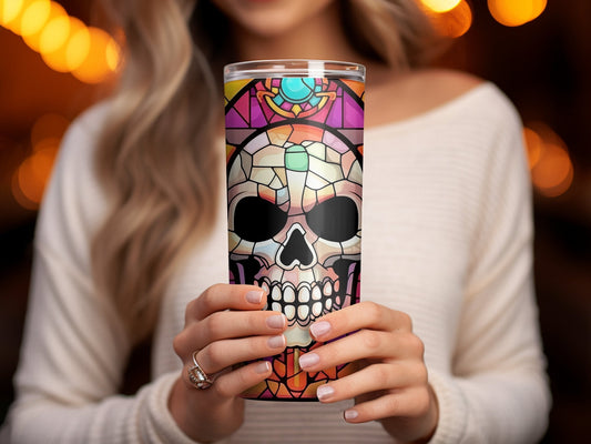 3d skull stained glass 20oz skinny tumbler - Premium tumbler from MyDesigns - Just $29.95! Shop now at Lees Krazy Teez
