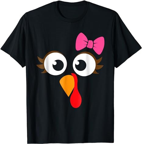 Cool Turkey Face Girl Pink Bow For Kids Funny Thanksgiving T-Shirt - Premium t-shirt from MyDesigns - Just $19.95! Shop now at Lees Krazy Teez