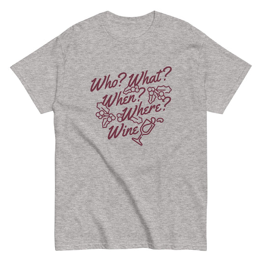 Who what when where wine awesome Men's t-shirt - Premium t-shirt from MyDesigns - Just $19.95! Shop now at Lees Krazy Teez