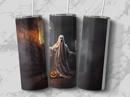 White ghost Halloween haunted house decor 20oz tumbler - Premium tumbler from MyDesigns - Just $29.95! Shop now at Lees Krazy Teez