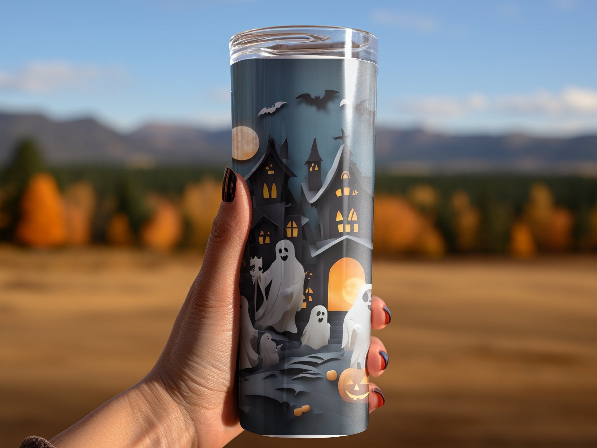 Freaky white ghost Halloween 20oz skinny tumbler - Premium tumbler from MyDesigns - Just $26.95! Shop now at Lees Krazy Teez