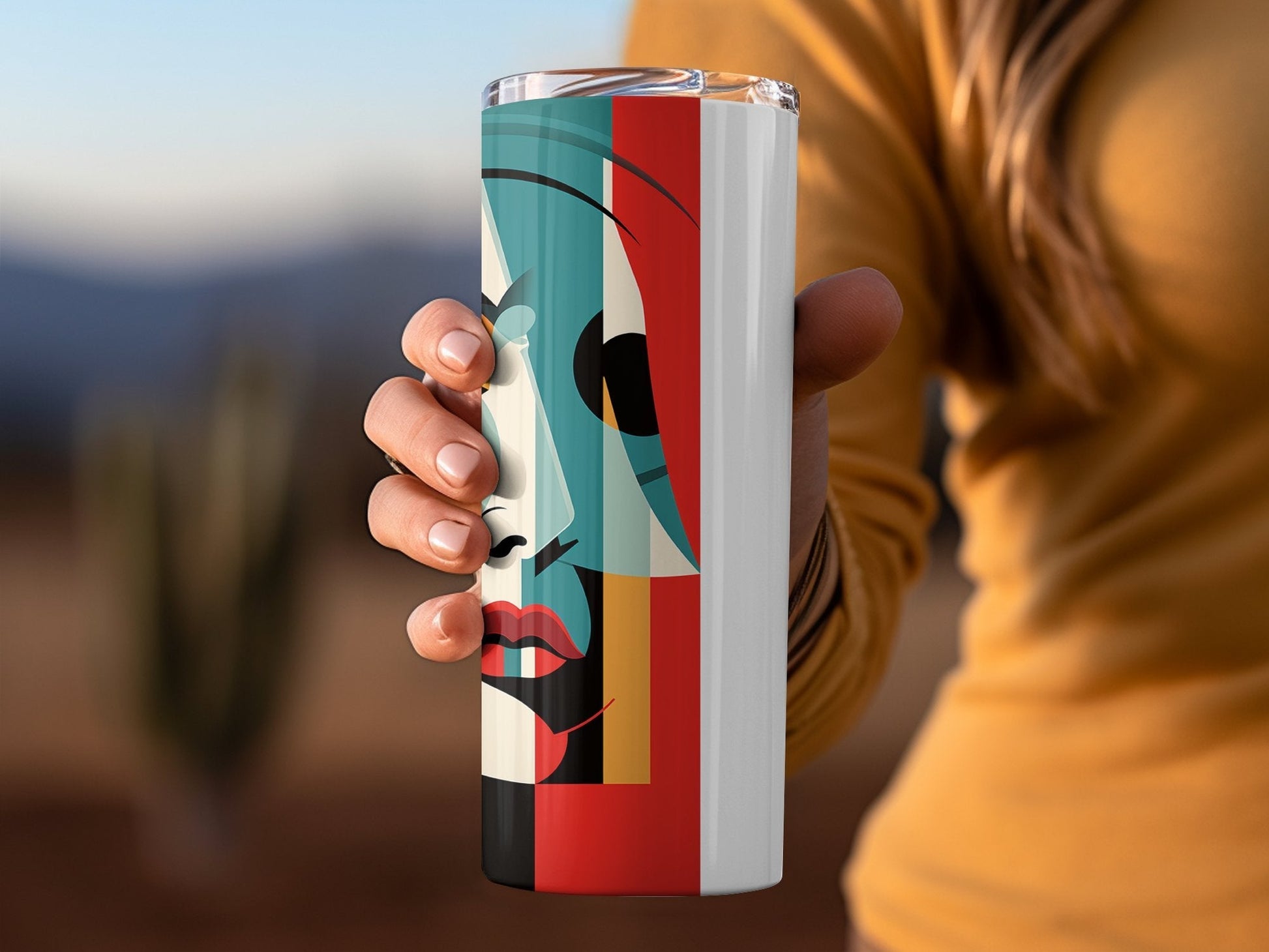 3d Woman art picasso style colorful tumbler - Premium tumbler from MyDesigns - Just $29.95! Shop now at Lees Krazy Teez