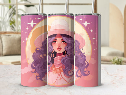 Witch with pink hat under moon 20oz skinny tumbler - Premium tumbler from MyDesigns - Just $29.95! Shop now at Lees Krazy Teez