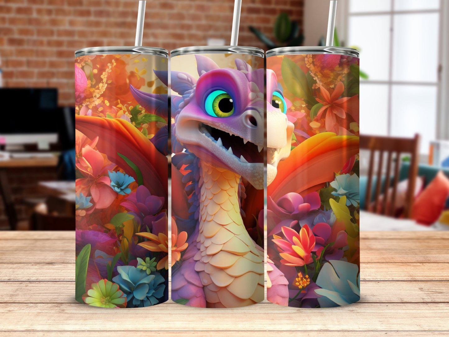 Cartoon Colorful Dragon 20 Oz 20oz skinny tumbler - Premium tumbler from MyDesigns - Just $29.95! Shop now at Lees Krazy Teez