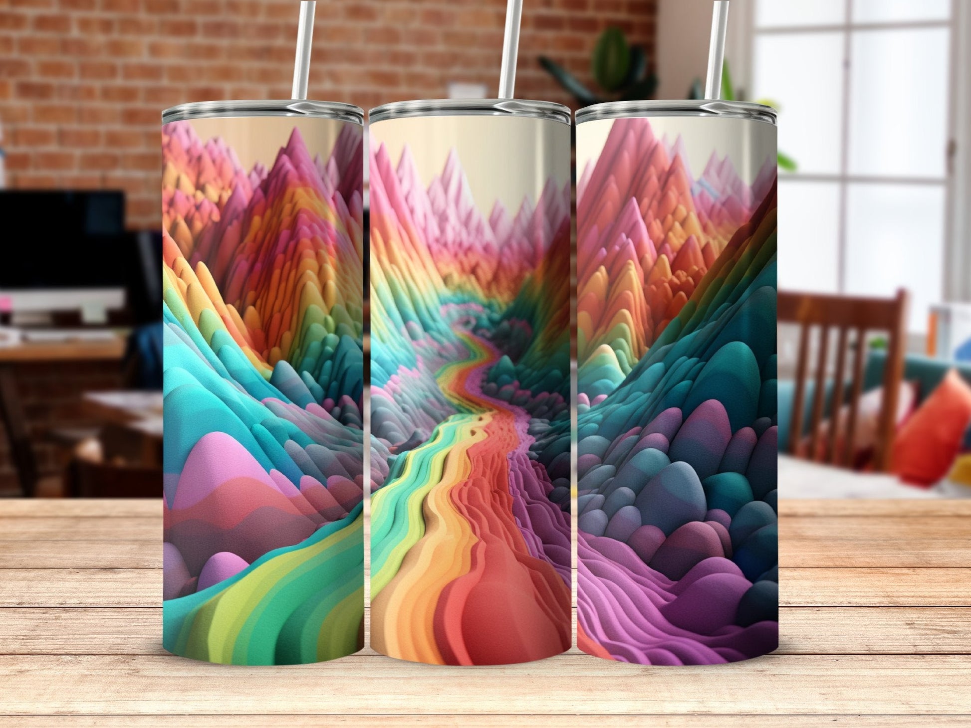 3D Rainbow Mountain 20 Oz 20oz skinny tumbler - Premium tumbler from MyDesigns - Just $29.95! Shop now at Lees Krazy Teez