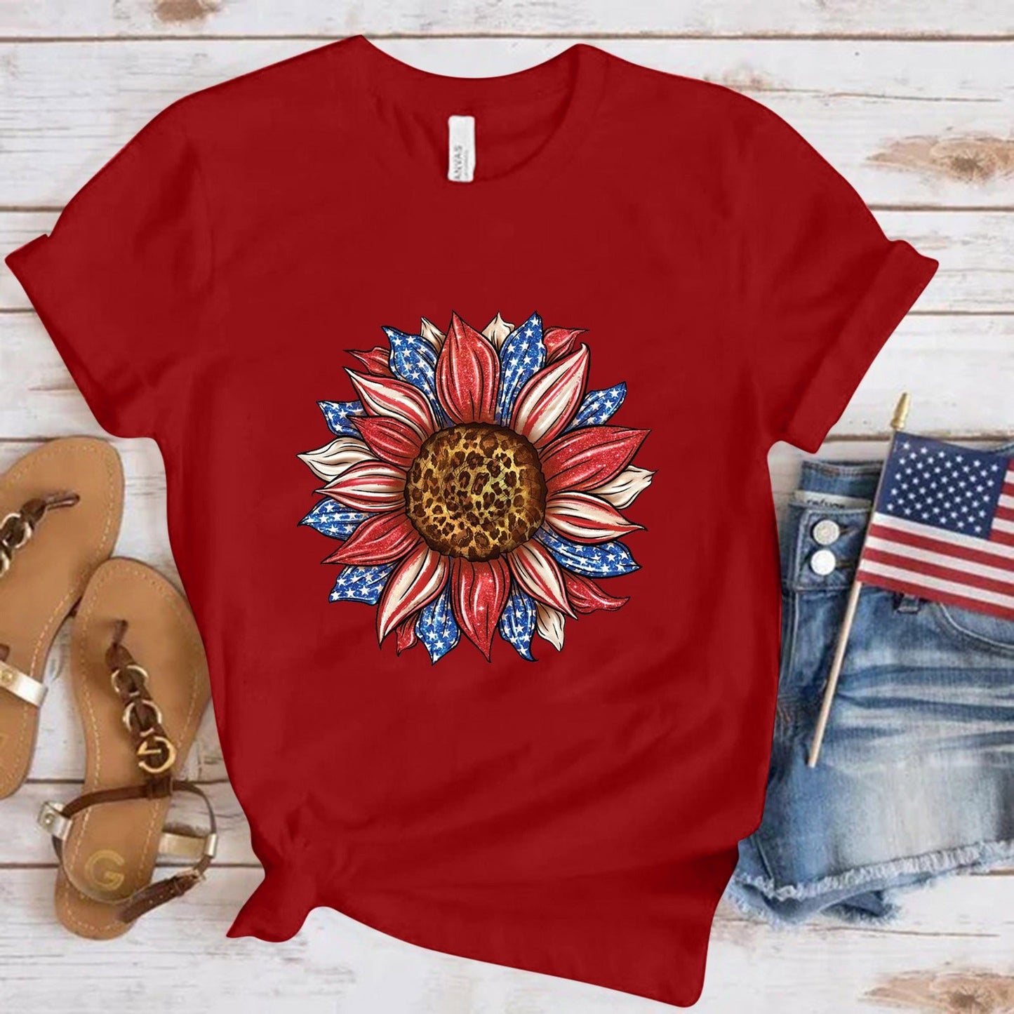 Independence Day Sunflower Print Womens tee USA 4th of july t-shirt - Premium t-shirt from eprolo - Just $19.95! Shop now at Lees Krazy Teez