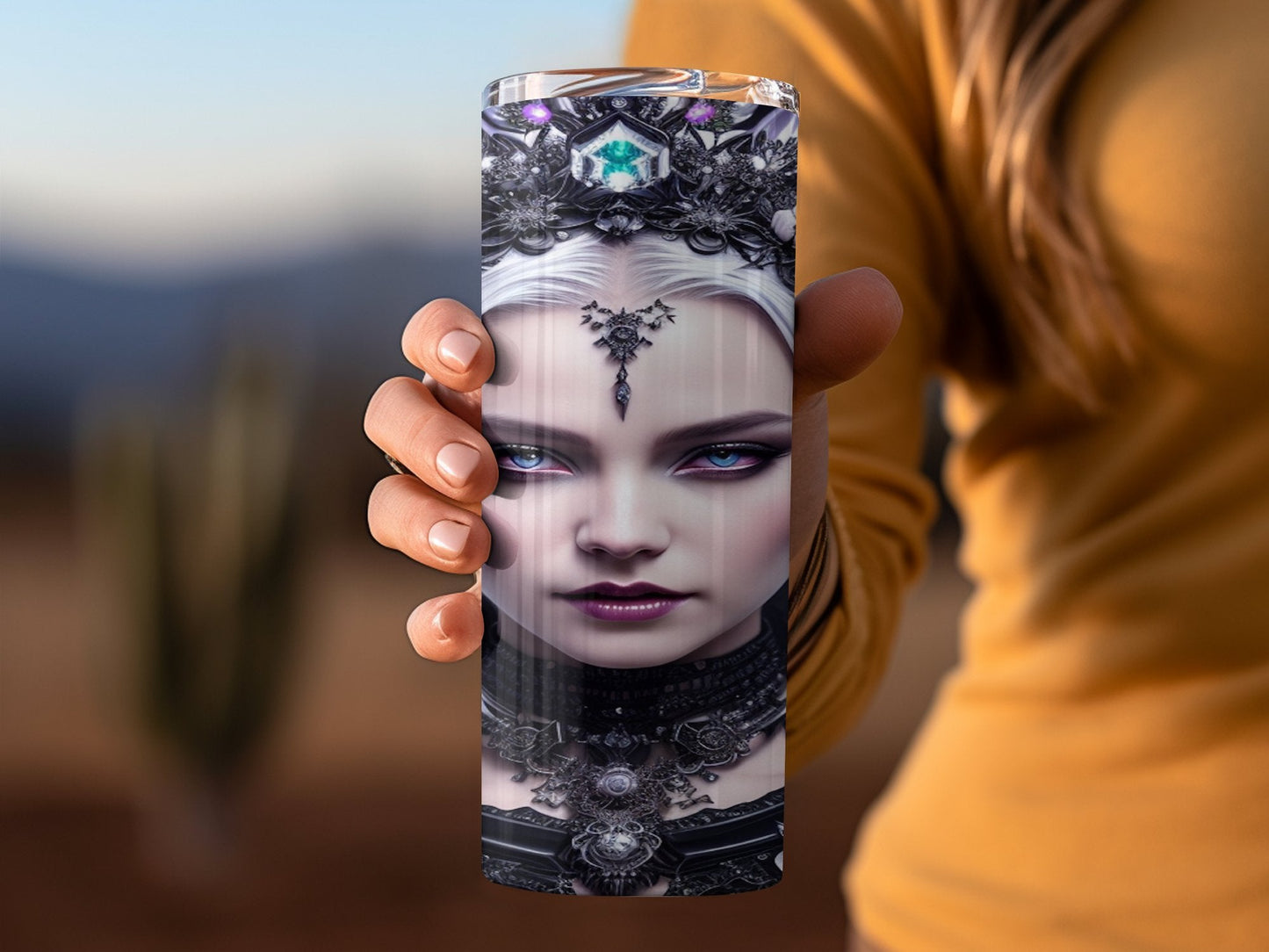 Dark Gothic fairy Woman with platimum hair skinny tumbler - Premium tumbler from MyDesigns - Just $26.95! Shop now at Lees Krazy Teez