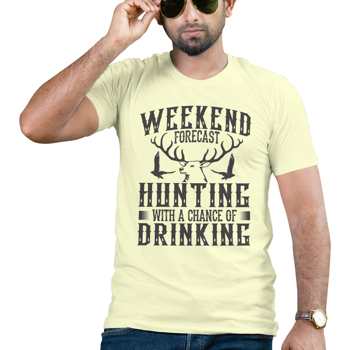 Weekend forecast hunting with a chance of drinking t-shirt - Premium t-shirt from MyDesigns - Just $16.95! Shop now at Lees Krazy Teez