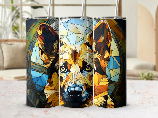 German Shephard Stained glass dog 20oz skinny tumbler - Premium tumbler from MyDesigns - Just $26.95! Shop now at Lees Krazy Teez