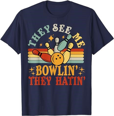 Funny Bowling T Shirt See Me Bowling They Hatin Retro T-Shirt - Premium t-shirt from Lees Krazy Teez - Just $16.95! Shop now at Lees Krazy Teez