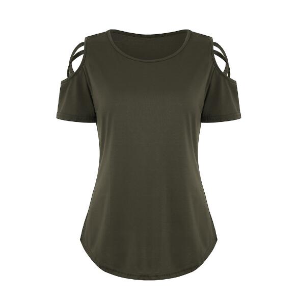 Women's Relaxed Fit Strappy Cold Shoulder Basic T-Shirts - Premium t-shirt from eprolo - Just $24.95! Shop now at Lees Krazy Teez