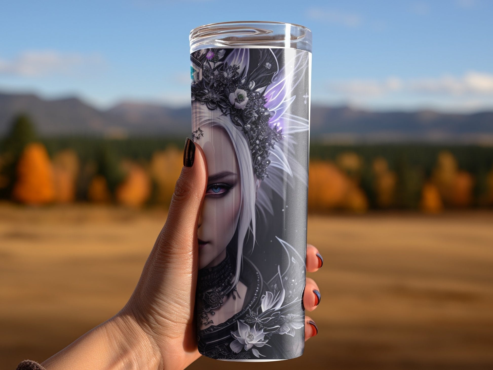 Dark Gothic fairy Woman with platimum hair skinny tumbler - Premium tumbler from MyDesigns - Just $26.95! Shop now at Lees Krazy Teez