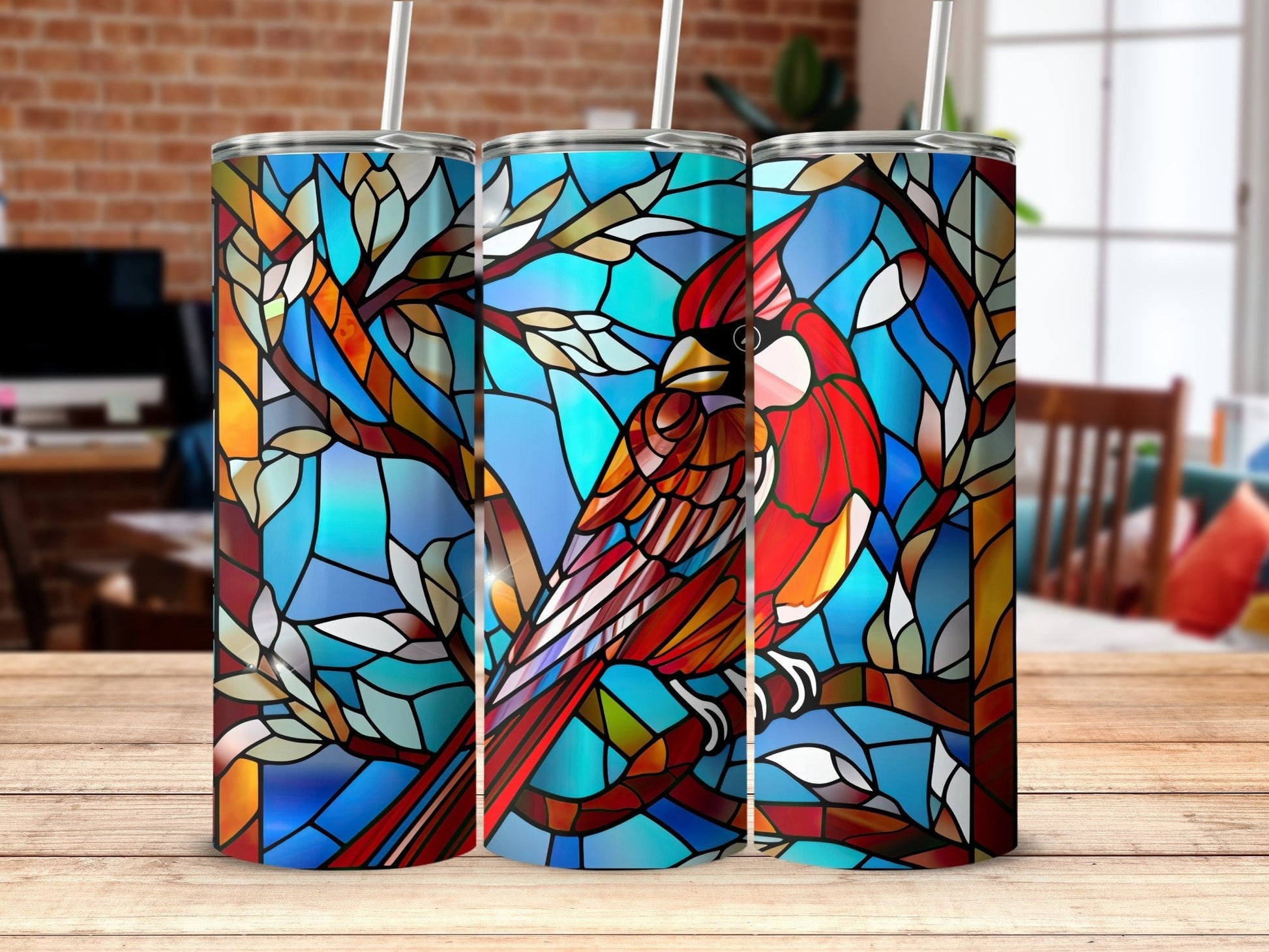 Bird stained glass skinny awesome 20oz tumbler - Premium tumbler from MyDesigns - Just $29.95! Shop now at Lees Krazy Teez