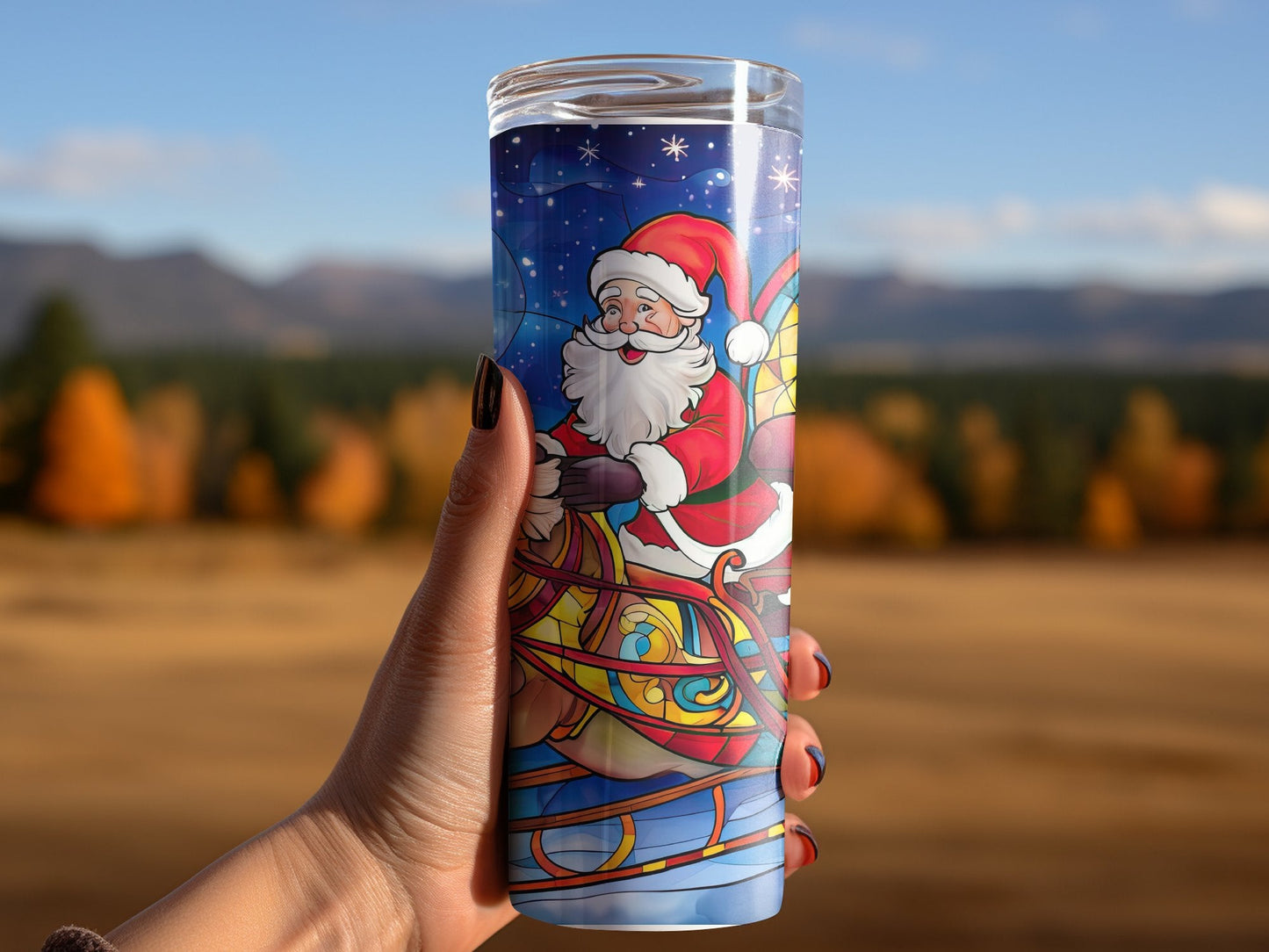 Christmas Stained Glass11 20oz skinny tumbler - Premium tumbler from MyDesigns - Just $26.95! Shop now at Lees Krazy Teez