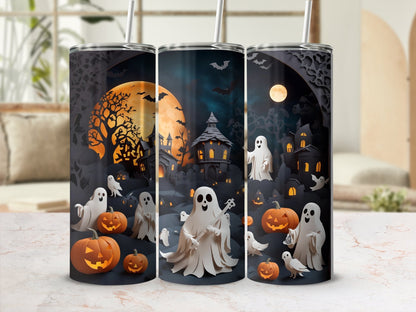 Halloween Party With 3d Ghost rocking 20oz skinny tumbler - Premium tumbler from MyDesigns - Just $26.95! Shop now at Lees Krazy Teez