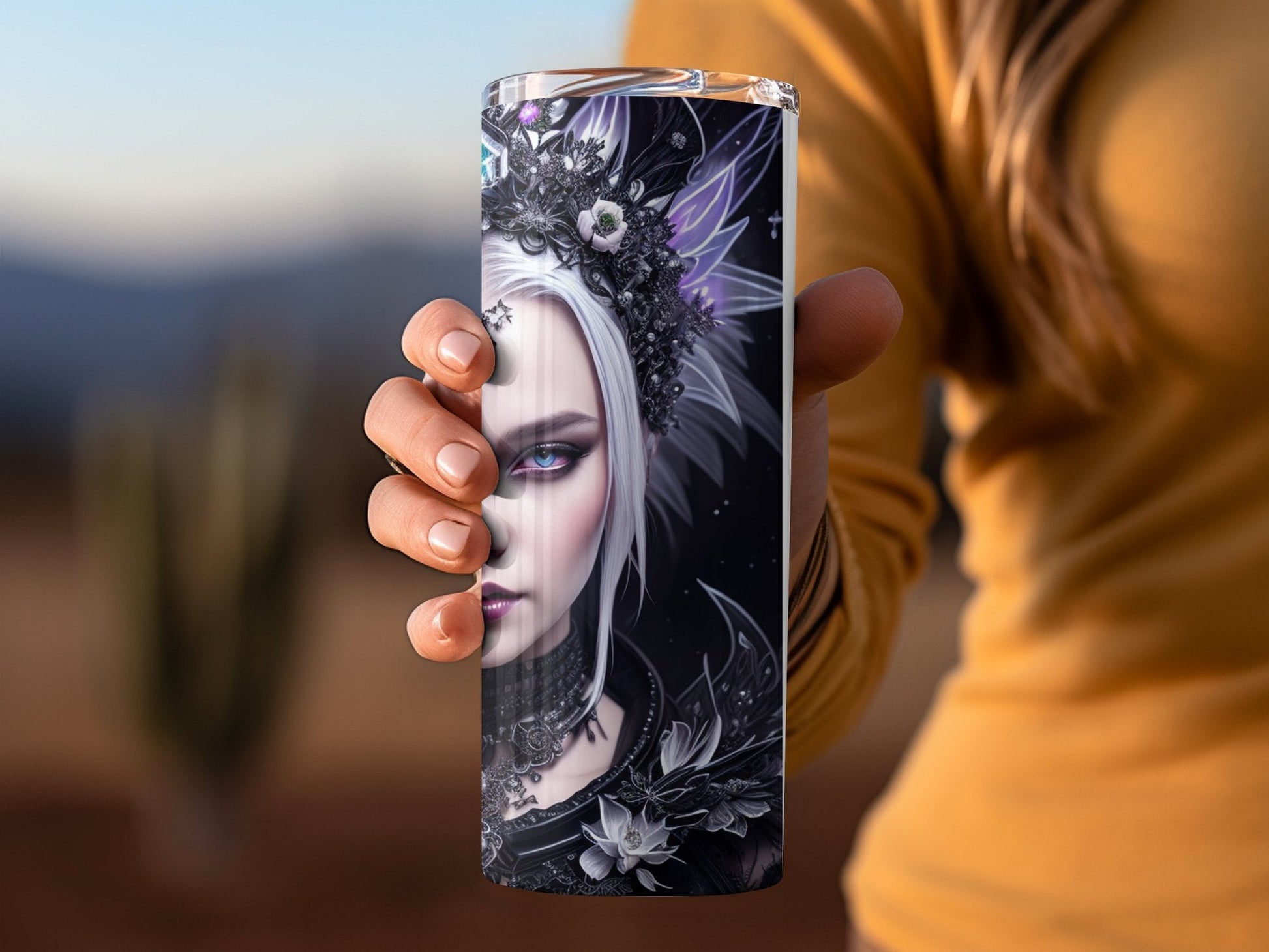 Dark Gothic fairy Woman with platimum hair skinny tumbler - Premium tumbler from MyDesigns - Just $26.95! Shop now at Lees Krazy Teez