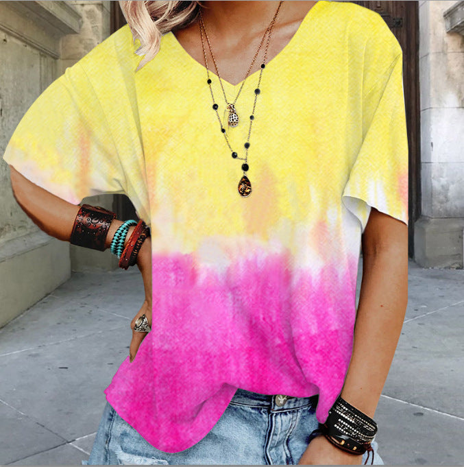 Summer Gradient Print Relaxed loose Fit T-Shirt for Women - Premium t-shirt from eprolo - Just $21.95! Shop now at Lees Krazy Teez