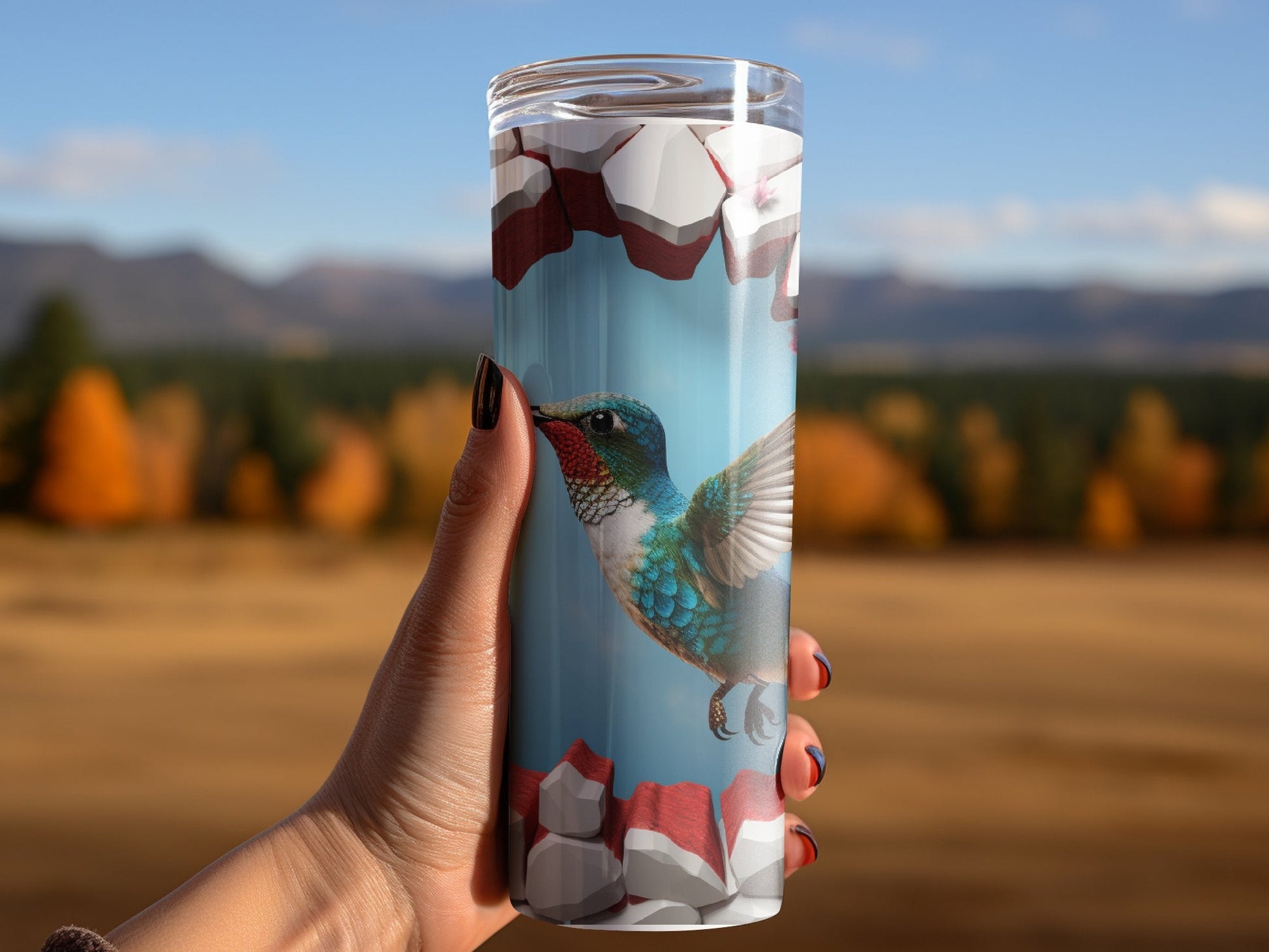 Hummingbird 3D Cracked Hole 20 Oz 20oz skinny tumbler - Premium tumbler from MyDesigns - Just $26.95! Shop now at Lees Krazy Teez