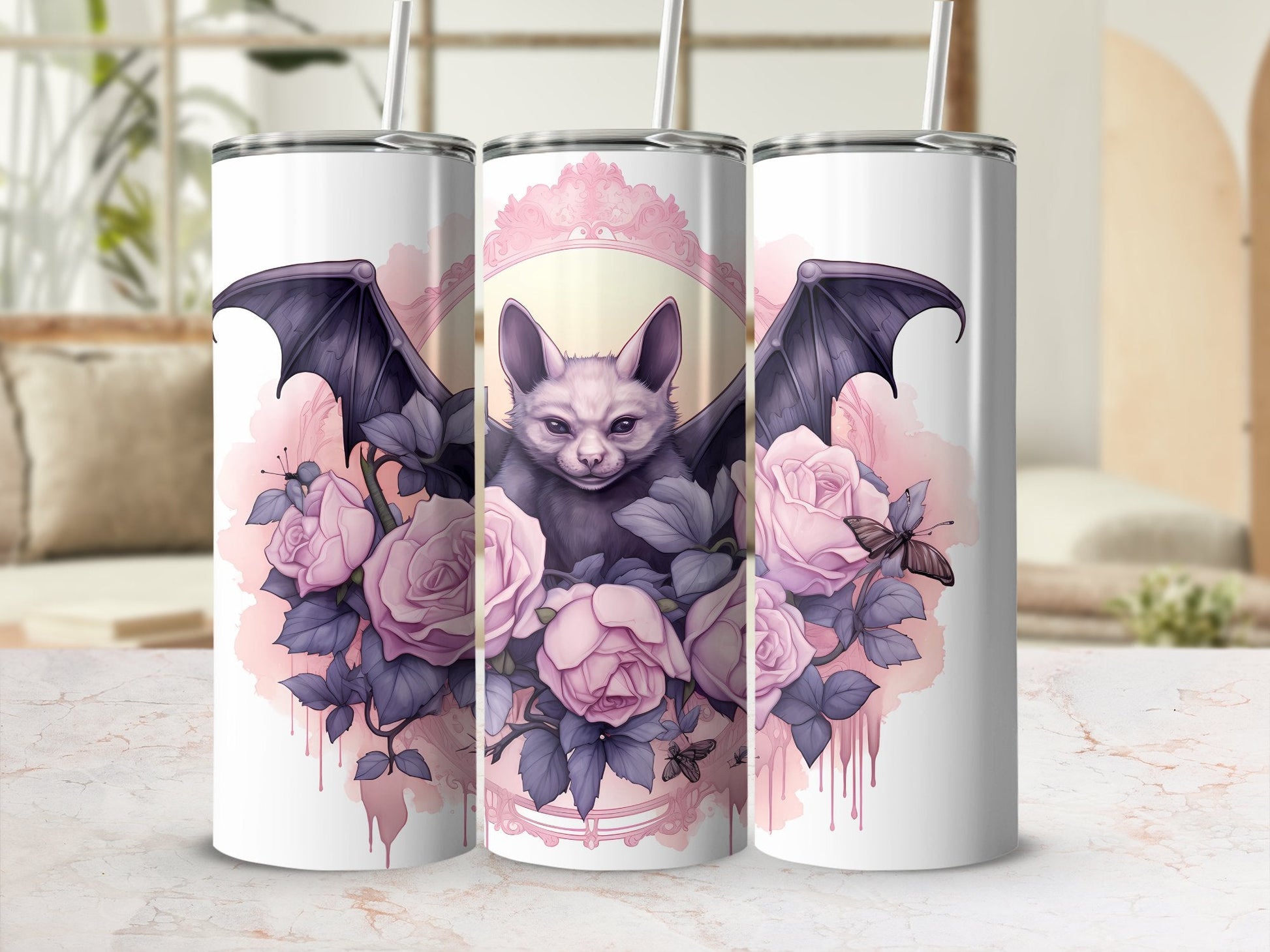 Bats of roses 20oz skinny tumbler - Premium tumbler from MyDesigns - Just $29.95! Shop now at Lees Krazy Teez