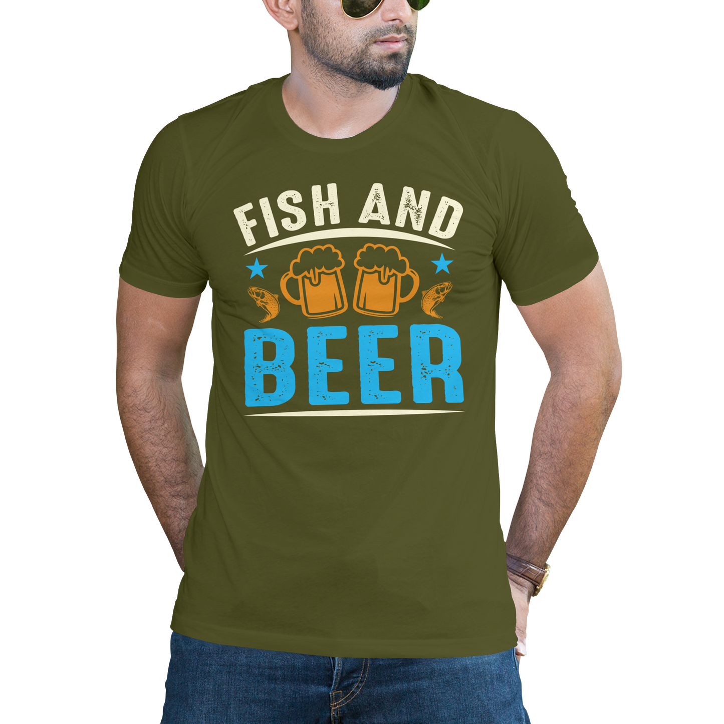 Fish And beer drinking eating Men's t-shirt - Premium t-shirt from MyDesigns - Just $16.95! Shop now at Lees Krazy Teez