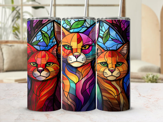 stained glass cat 20oz skinny tumbler sublimation design - Premium tumbler from MyDesigns - Just $29.95! Shop now at Lees Krazy Teez