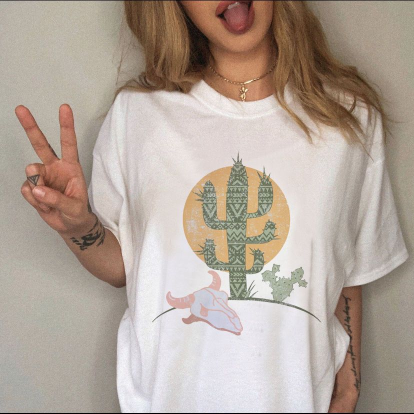 Desert Cartoon Pattern Print Women's Summer Short Sleeve Women's T-Shirt - Premium t-shirt from eprolo - Just $24.95! Shop now at Lees Krazy Teez