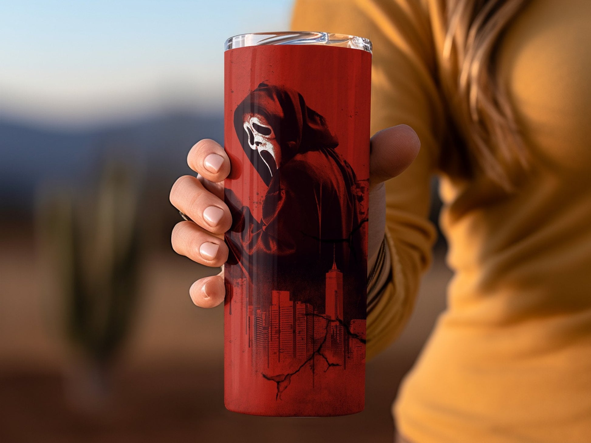 Ghostface horror halloween 20oz tumbler 20oz skinny tumbler - Premium tumbler from MyDesigns - Just $26.95! Shop now at Lees Krazy Teez