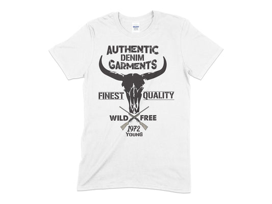 Authentic denim garments finest quality wild free 1972 young hunting t-shirt - Premium t-shirt from MyDesigns - Just $21.95! Shop now at Lees Krazy Teez