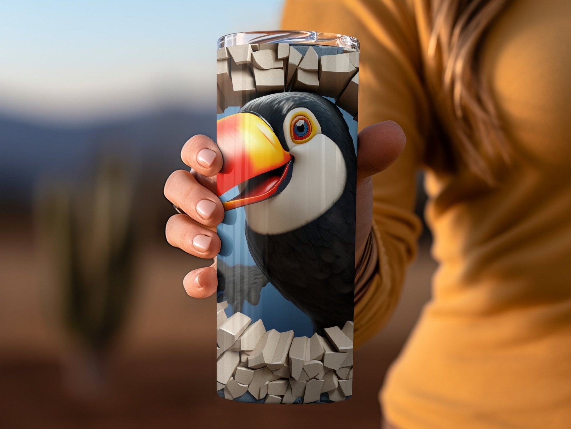 Toucan 3D Cracked Hole 20oz skinny sublimation tumbler - Premium tumbler from MyDesigns - Just $29.95! Shop now at Lees Krazy Teez