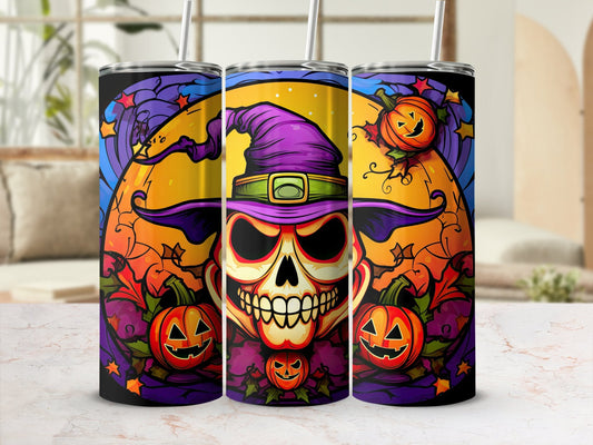 3d skull witch wearing purple hat spooky season tumbler - Premium tumbler from MyDesigns - Just $26.95! Shop now at Lees Krazy Teez
