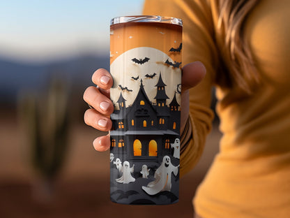 Ghost celebrating Halloween 20oz skinny tumbler - Premium tumbler from MyDesigns - Just $26.95! Shop now at Lees Krazy Teez