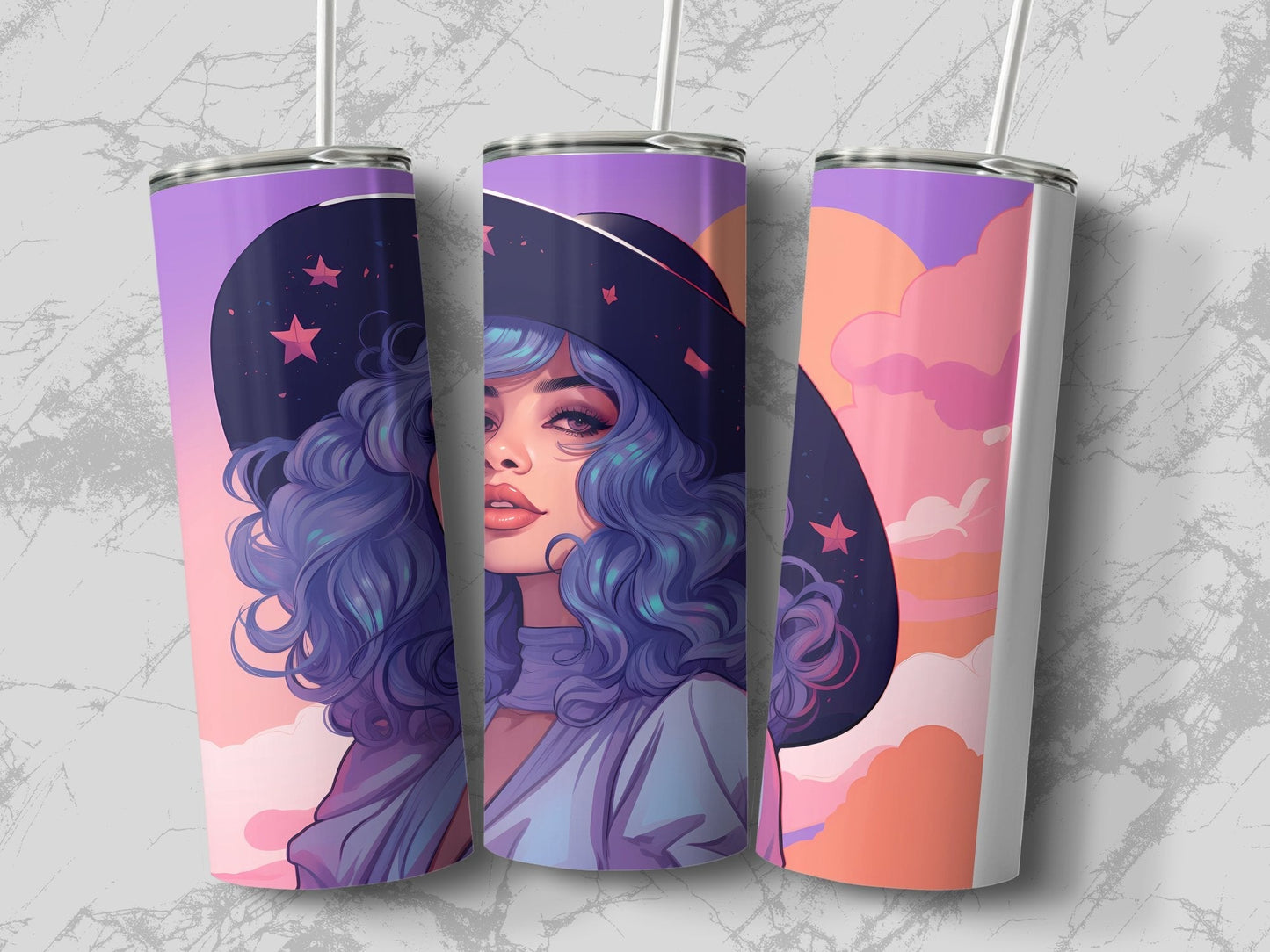 Witch Woman with blue hair 20oz skinny sublimation tumbler - Premium tumbler from MyDesigns - Just $29.95! Shop now at Lees Krazy Teez