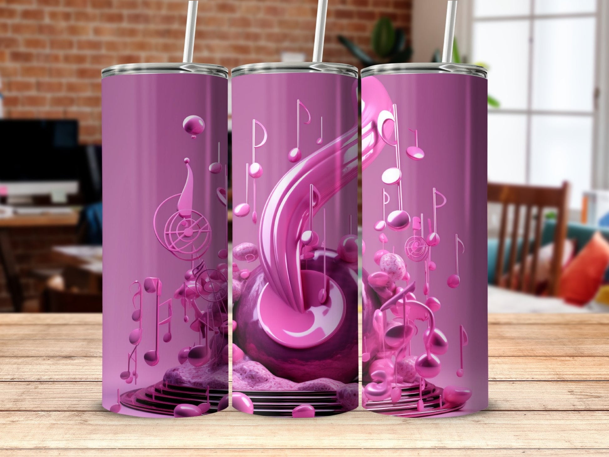 Pink 3D Music Notes 20oz skinny sublimation tumbler - Premium tumbler from MyDesigns - Just $29.95! Shop now at Lees Krazy Teez