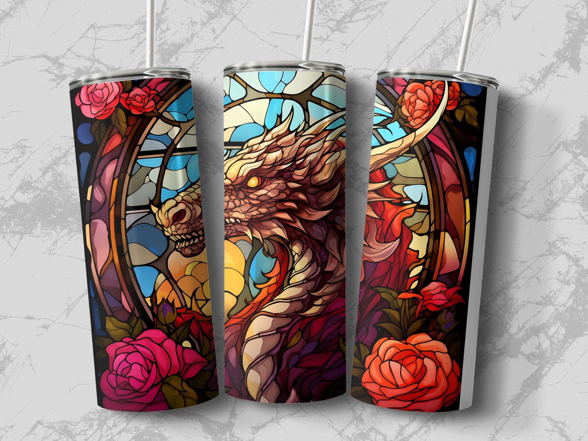 stained glass orange dragon 20oz skinny sublimation tumbler - Premium tumbler from MyDesigns - Just $29.95! Shop now at Lees Krazy Teez