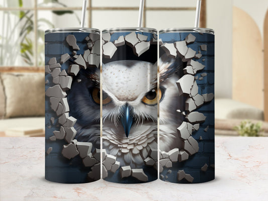 3D Owl Cracked Hole 20oz skinny sublimation tumbler - Premium tumbler from MyDesigns - Just $29.95! Shop now at Lees Krazy Teez