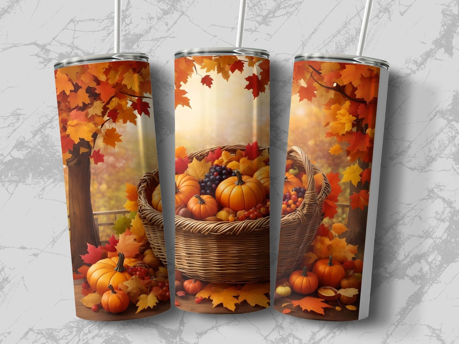 Thanksgiving Basket Autumn Leaves 3D Tumbler Wrap - Premium tumbler from MyDesigns - Just $29.95! Shop now at Lees Krazy Teez