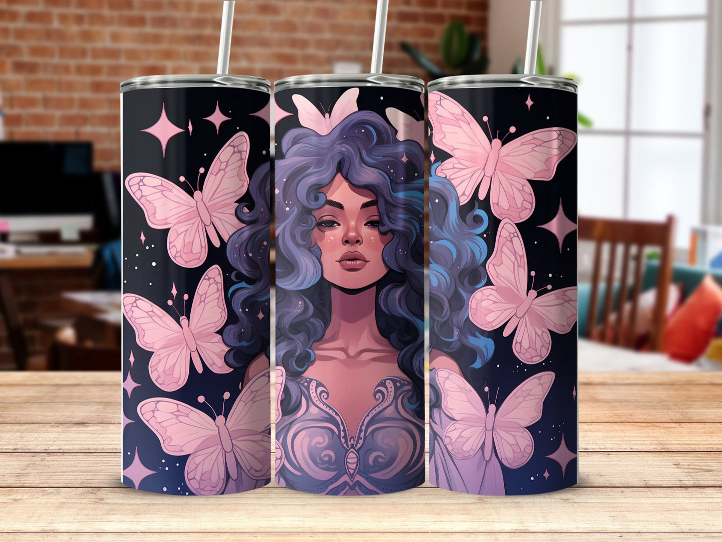 Pink butterfly space witch - 20oz skinny sublimation tumbler - Premium tumbler from MyDesigns - Just $29.95! Shop now at Lees Krazy Teez