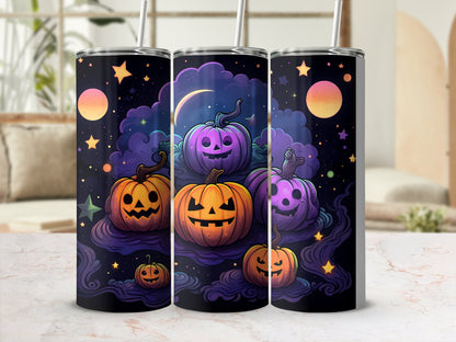 purple and orange pumpkins halloween - 20oz skinny sublimation tumbler - Premium tumbler from MyDesigns - Just $29.95! Shop now at Lees Krazy Teez