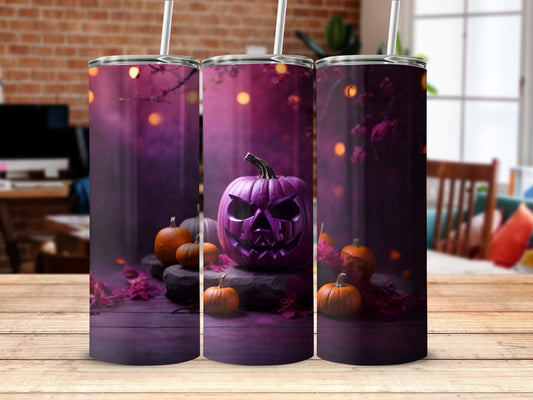 3d Evil purple pumpkin 20oz horror Halloween tumbler - Premium tumbler from MyDesigns - Just $26.95! Shop now at Lees Krazy Teez