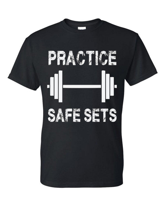 Practice safe sets bodybuilding Men's t-shirt - Premium t-shirt from MyDesigns - Just $19.95! Shop now at Lees Krazy Teez