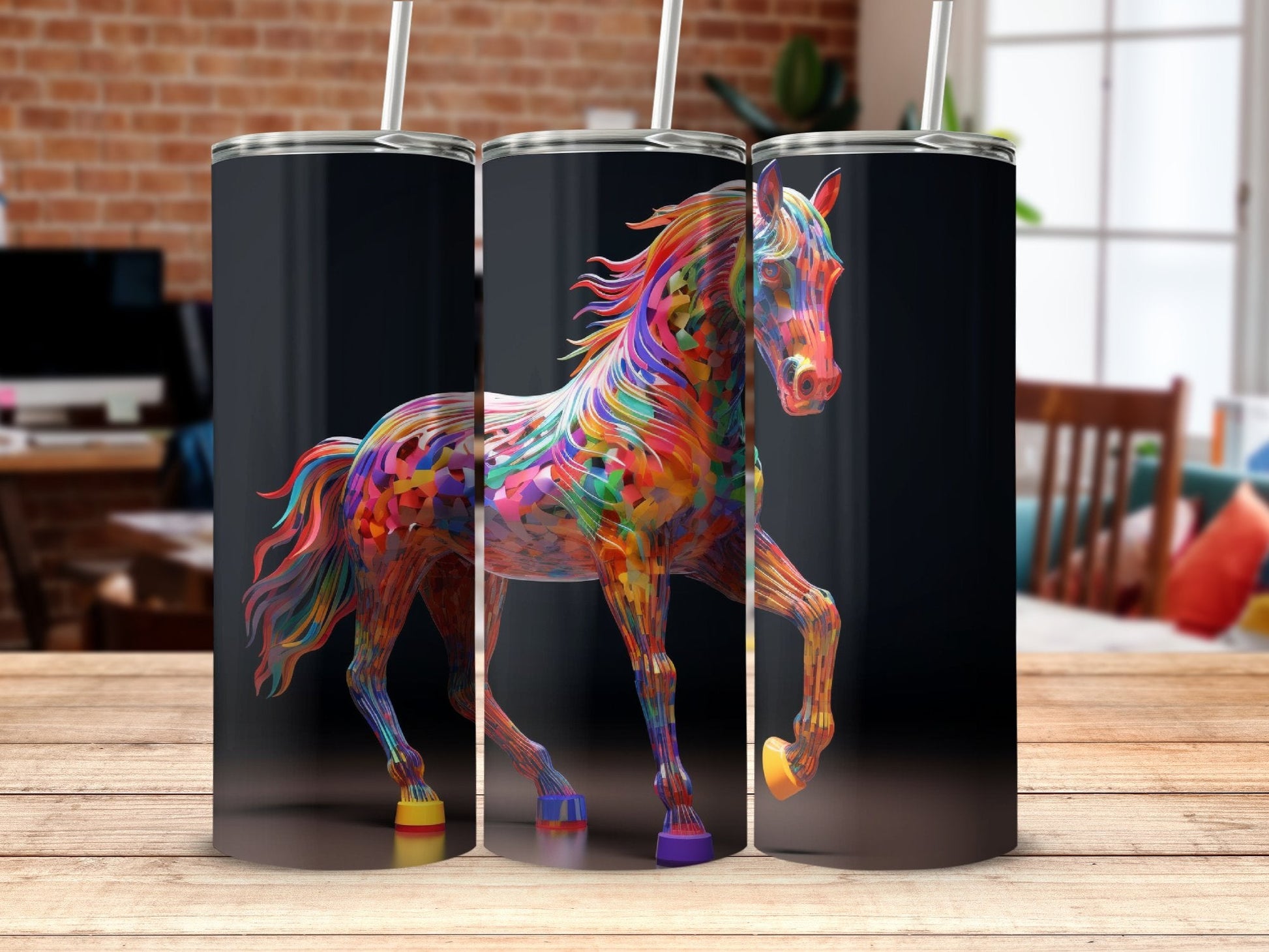 Colorful 3D Horse 20 Oz 20oz skinny tumbler - Premium tumbler from MyDesigns - Just $29.95! Shop now at Lees Krazy Teez