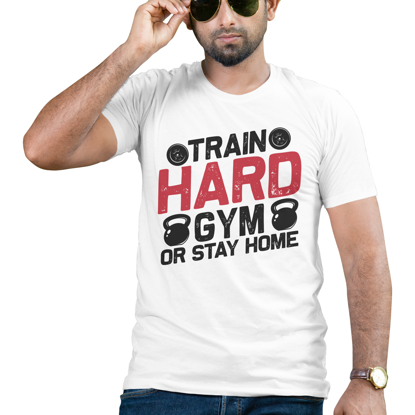 Train hard gym or stay home Men's bodybuilding t-shirt - Premium t-shirt from MyDesigns - Just $19.95! Shop now at Lees Krazy Teez