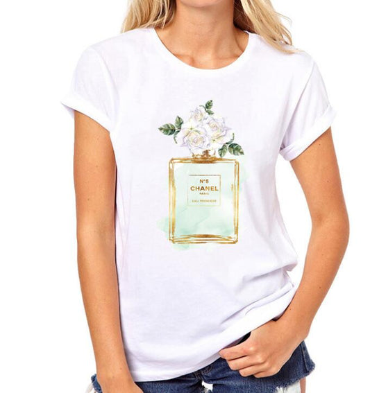 Parisian Chic meets Sunflower Vibes: Casual Hipster T-Shirt with Perfume Bottle Design - Your Ultimate Summer Wardrobe Essential - Premium t-shirt from eprolo - Just $19.95! Shop now at Lees Krazy Teez