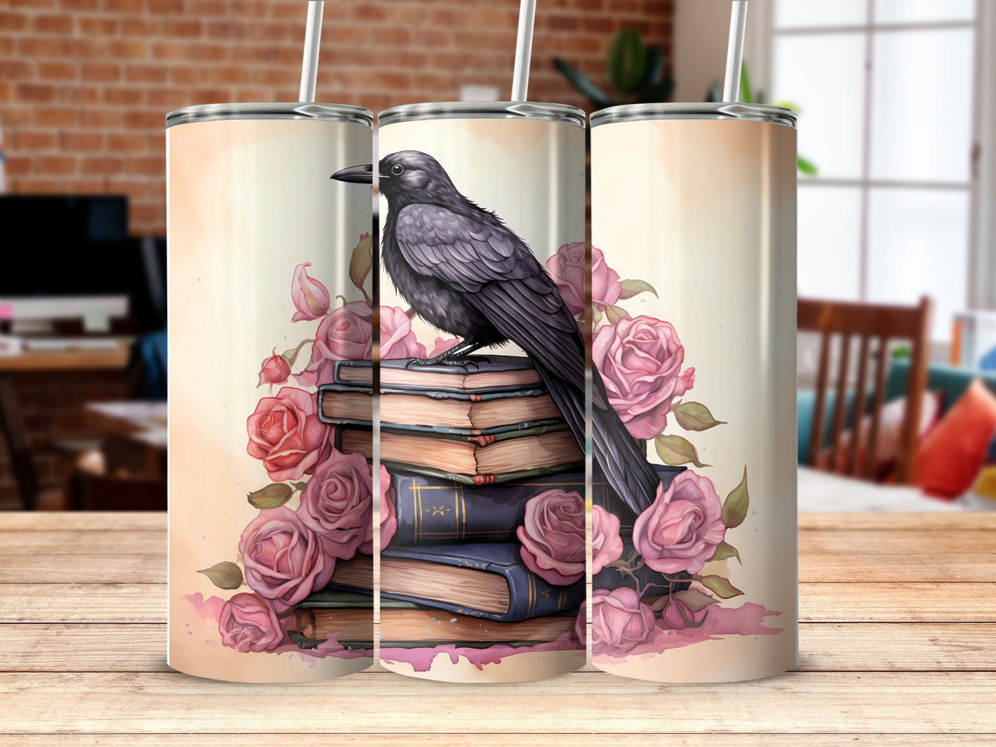 Bird on book of roses 20oz skinny tumbler - Premium tumbler from MyDesigns - Just $29.95! Shop now at Lees Krazy Teez