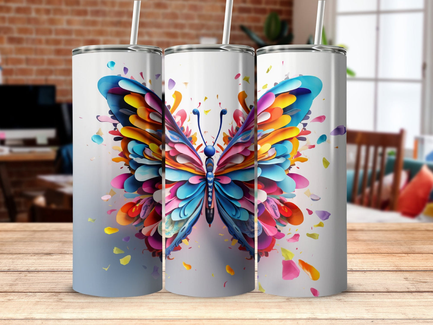 3D Butterfly Colorful 20 Oz 20oz skinny tumbler - Premium tumbler from MyDesigns - Just $26.95! Shop now at Lees Krazy Teez